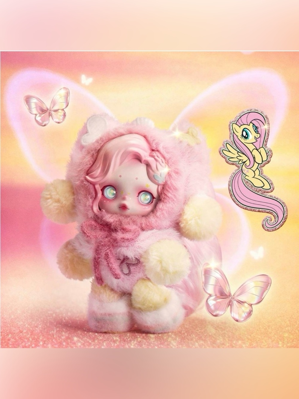 POP MART SKULLPANDA My Little Pony Plush Pendant - Fluttershy (box opened)